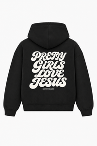 Pretty Girls Love Jesus Heavyweight Hoodie – Christian Hoodie by SentByHeaven, image 1